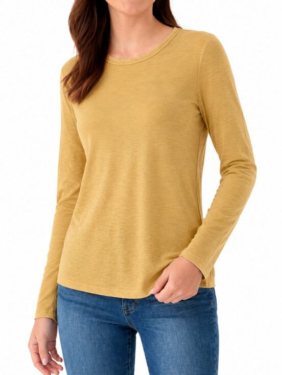 Wonderly Tops - Wonderly Mustard Yellow Slub Knit Long Sleeve Crew Neck Tee Women's Medium